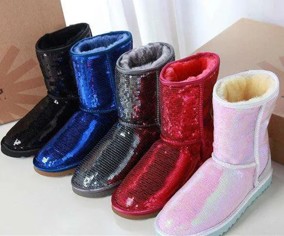 BT-018 2019 fashion sequined middle snow boots for women wholesale ladies winter warm bling bling faux fur boots