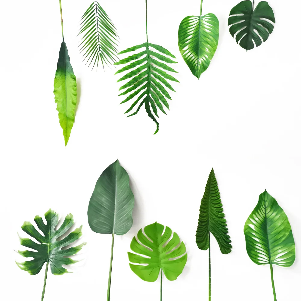 Tropical Decorations Green Plastic Palm Tree Eucalyptus Leaves Fiddle Leaf Artificial Plant