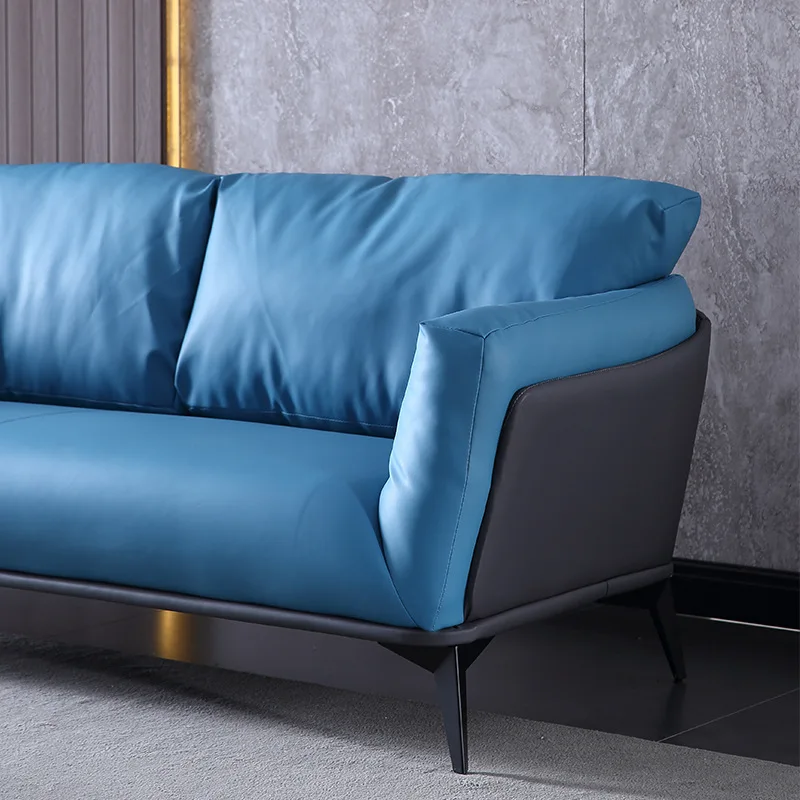 Popular modern blue leather sofa set furniture 1+1+3 sectional couch living room sofas
