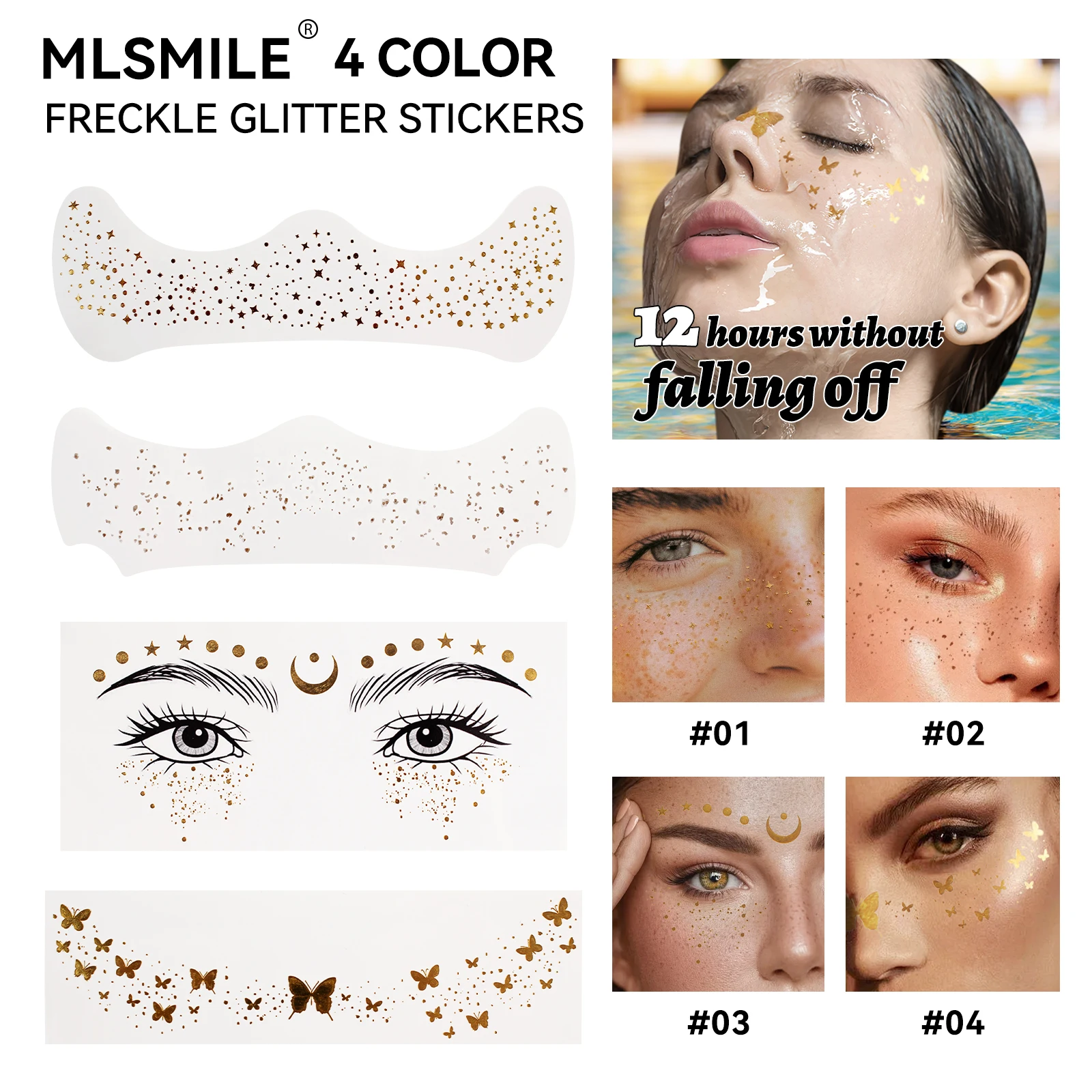 MLSMILE Glitter Freckle Face Tattoo Sticker Temporary Tattoos Waterproof Cute Gold Glitter Makeup Accessories Patch