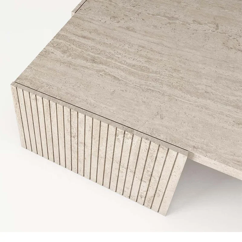 Роскошный стильный итальянский журнальный столик из натурального камня травертина низкой высоты для гостиной