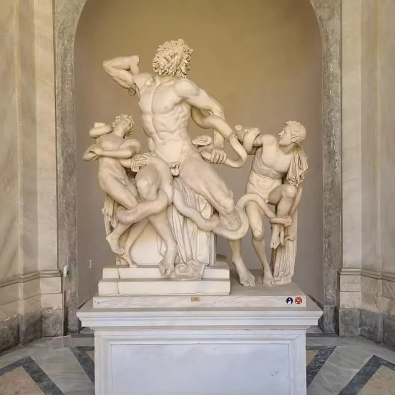 Famous Greek Sculpture Hand Carved White Marble Laocoon and His Son Statue
