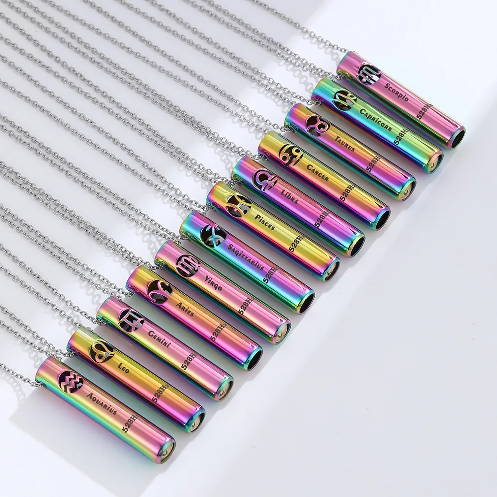 Multifunctional Emergency Rescue Whistle Necklace 12 Constellation Pendant 528hz Meditation Anxiety Relief Necklace Jewelry