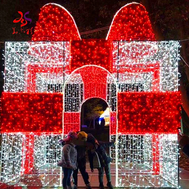 Holiday Walk-through Ornaments Outdoor Park Christmas Street Decorations Giant Garden Lighting 3d Gift Box LED Motif Light