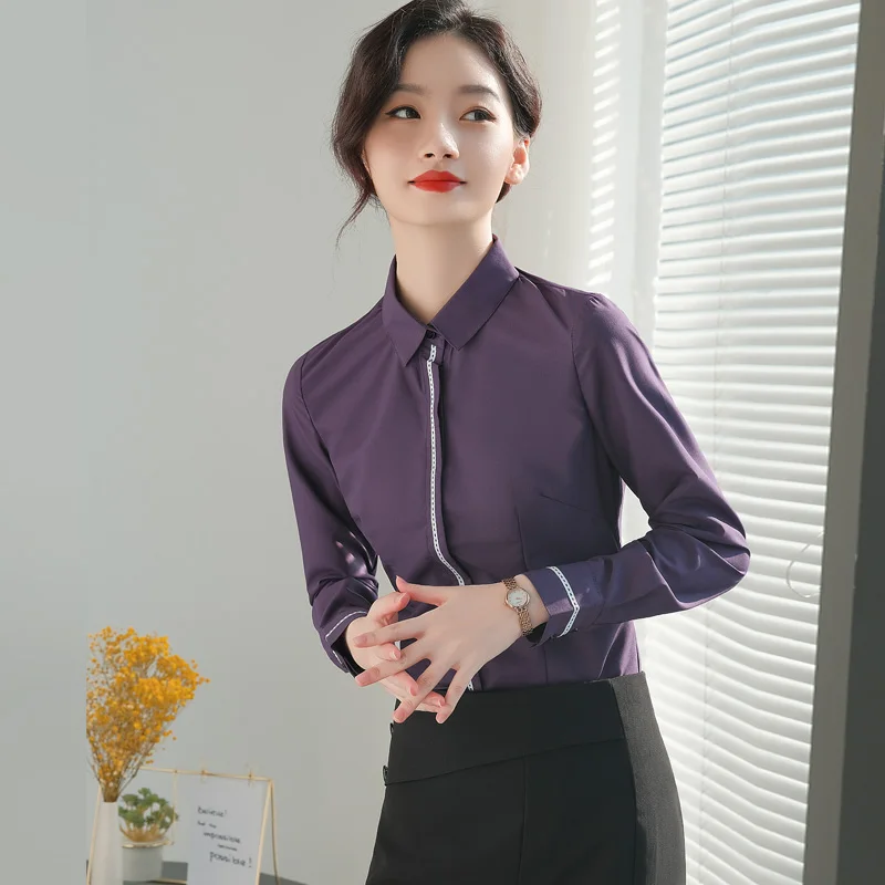 good quality white black purple blue modal long sleeve suit ladies women shirt dress for women