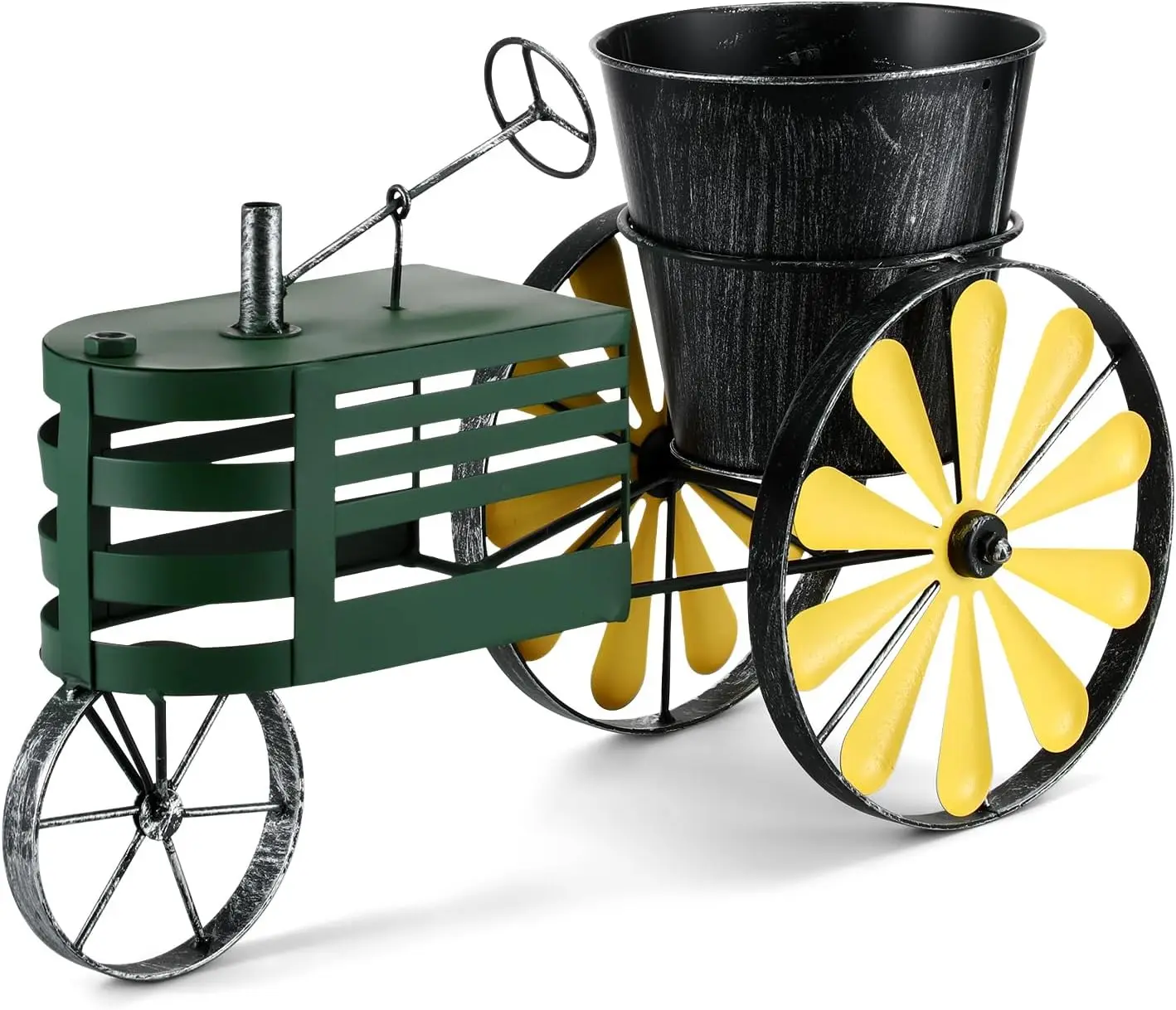 Oniya Indoor Freestanding Garden Decor Colorful Metal Tractor Windmill Planter with Flower Pot