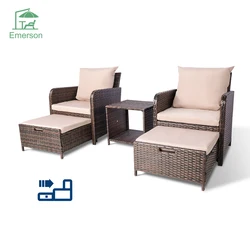 Wicker Rattan 5 Pieces Patio Conversation Sets Patio Lounge Chairs Patio Furniture Set Outdoor Garden Furniture set