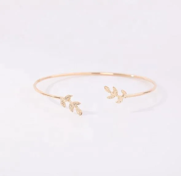 China Charming Women Accessories Silver Color Leaf Leaves Alloy Ladies Bangle Bracelet Armband