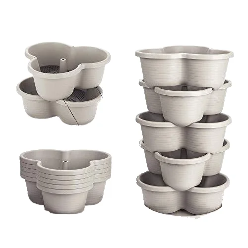 5 Tiered Stackable Plastic Vertical Flower Pot Wheel Tray Planter Vegetable Strawberry Seedling Holder for Garden Balcony Home