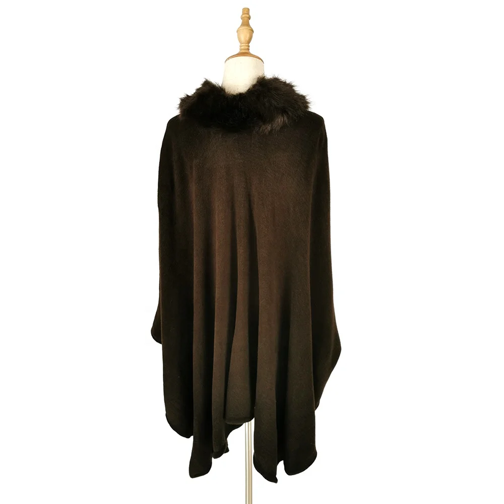 
Wholesale Cashmere Feeling Knitted Scarf Fur Lined Crochet Scarf Shawl Warm Cape Poncho Sweater 