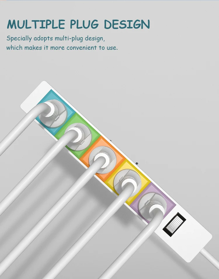Gelistar Universal 5 Outlets Extension Power Socket With Switch Macaron Color Design With Safety Door Power Socket