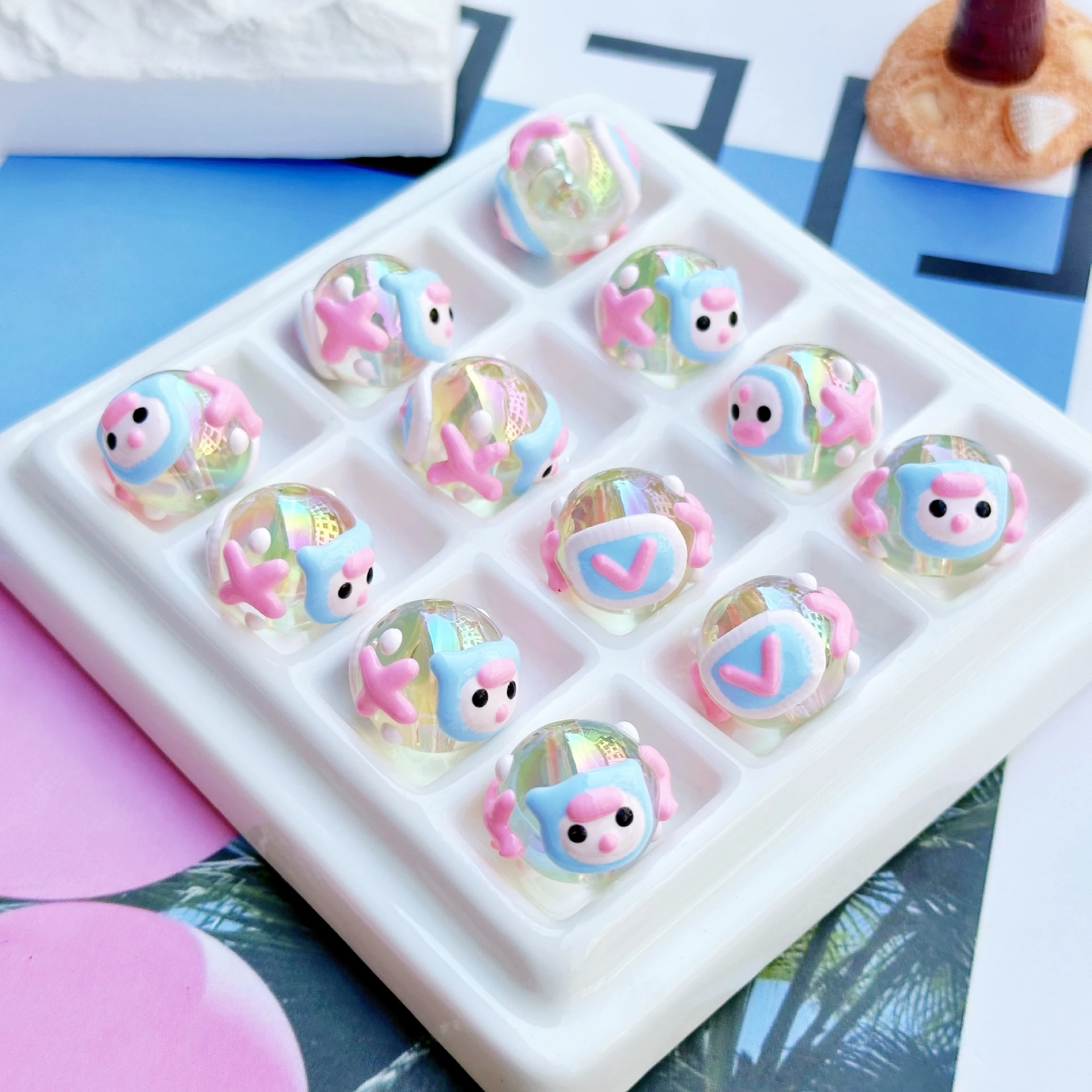 Summer DIY Beaded Bracelet Accessory Pendant with Cartoon Ice Theme Hand-Painted Heavy Oil Featuring Loose Acrylic Plastic Beads