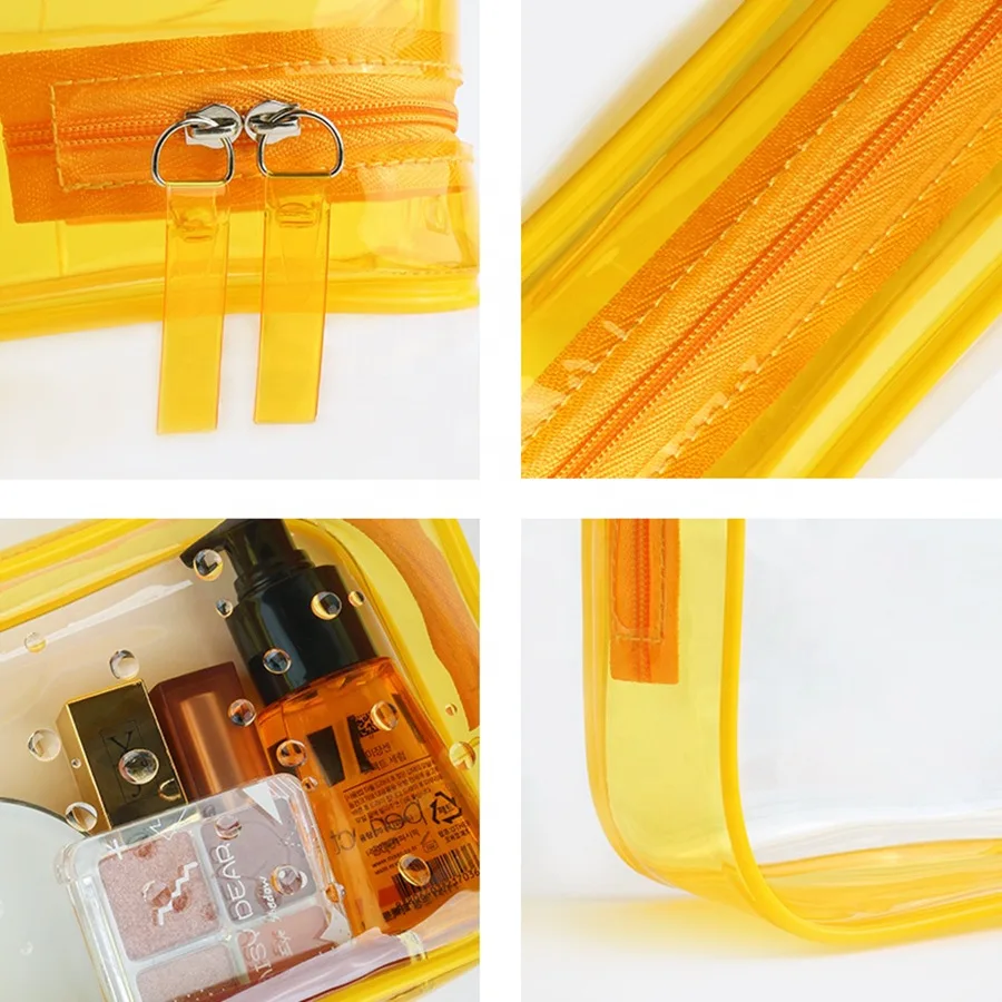 Custom Logo Transparent Clear Travel Makeup Bag Skincare Toiletry Bag Small PVC Cosmetic Pouch Double Zipper Make Up Bags Women