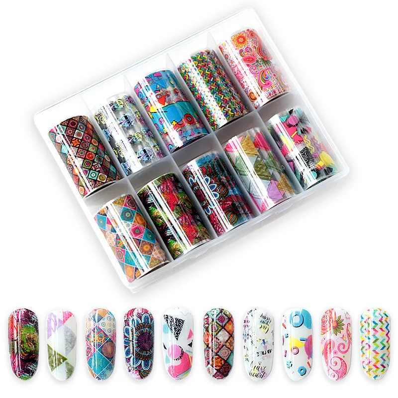 
Mixed 10pcs Nail Foil Transfer Paper Nail Sticker Set 