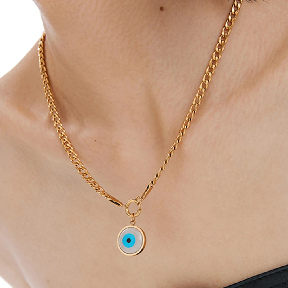 Wholesale Blue Devil Eyes Pendant Charm Women Jewelry 18k Gold Plated Chain Turkish Evil Eye Necklace