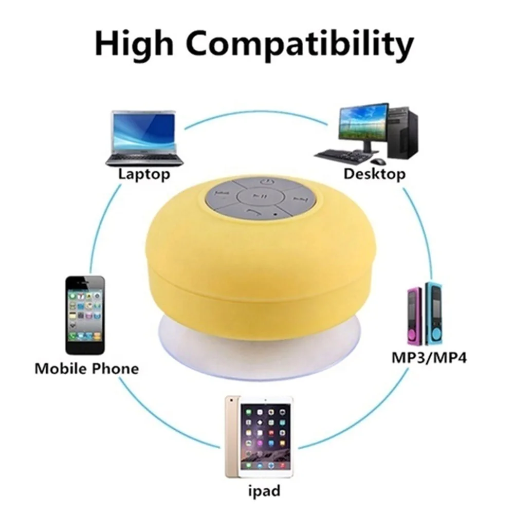 High quality mini wireless speaker hands-free waterproof bathroom stereo subwoofer music speaker with large suction cup