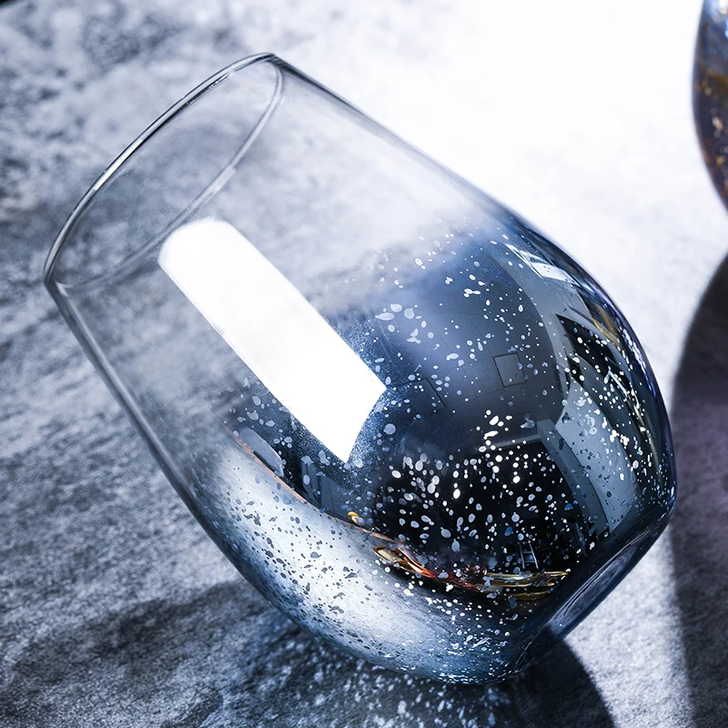 Creative Glass Drinking Cup Electroplating starry sky Stemless Wine Glass colorful  Water Glasses wholesale