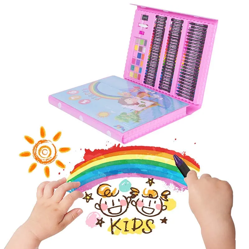 LISI 176 PCS Kids Art Drawing Kit With Double Sided Trifold Easel Box,Oil Pastels, Crayons, Colored Pencils, Paint Brush