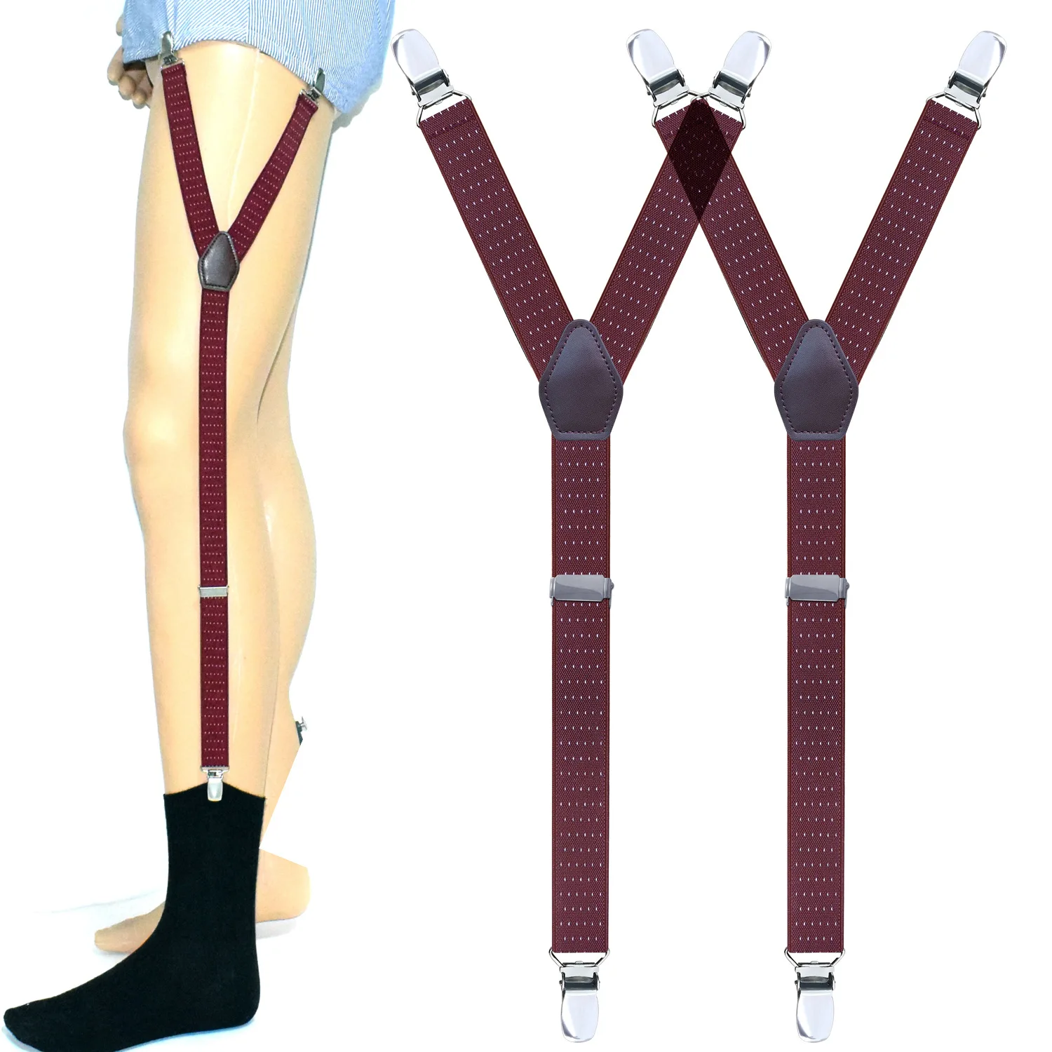 Shirt Stays for Men Non-slip Fixing Clip Y-Shaped Single Color Thigh Suspender Adjustable Elastic Garter