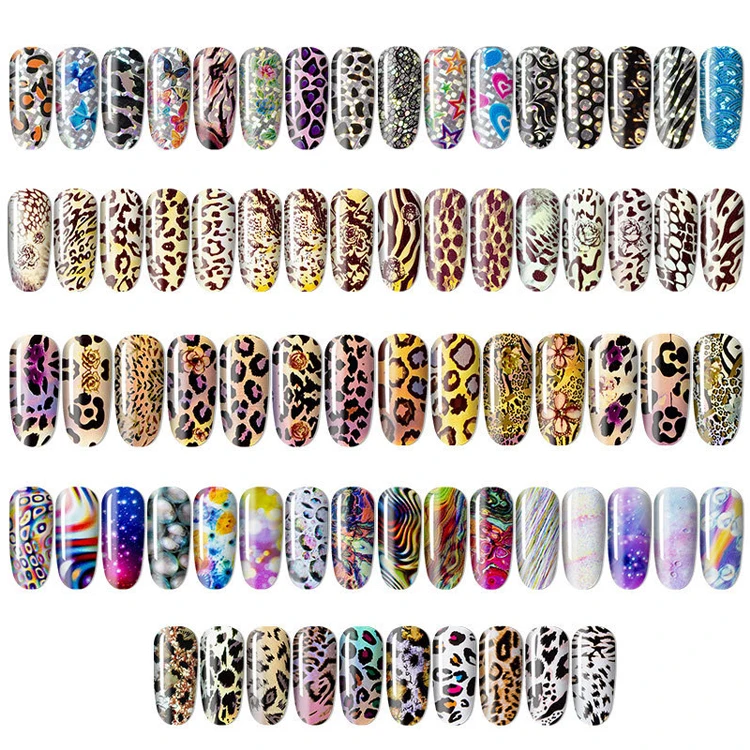 3D Nail Sticker Graphic Metallic Mirror Foils Colorful Nail Art Decoration Full Wrap Nail Art Paper Decals