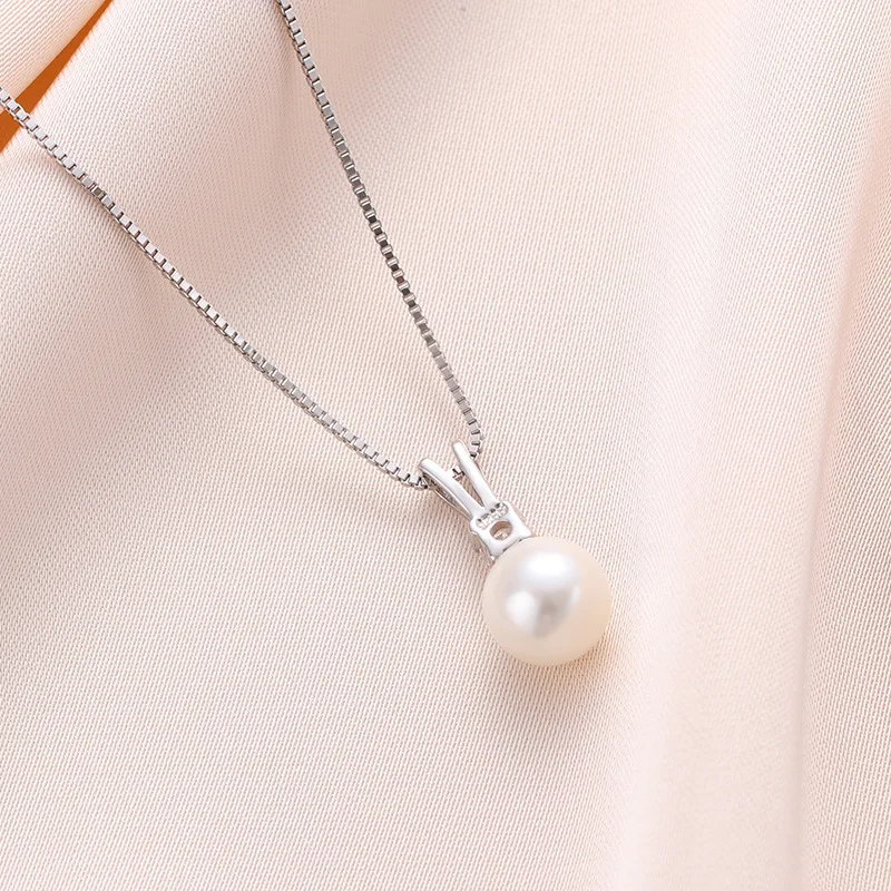 Large Faux Pearls Pendant 925 Sterling Silver Necklace Inlaid Shiny Round Cut Zircon Pendant Sweet Neck Jewelry For Women Girls