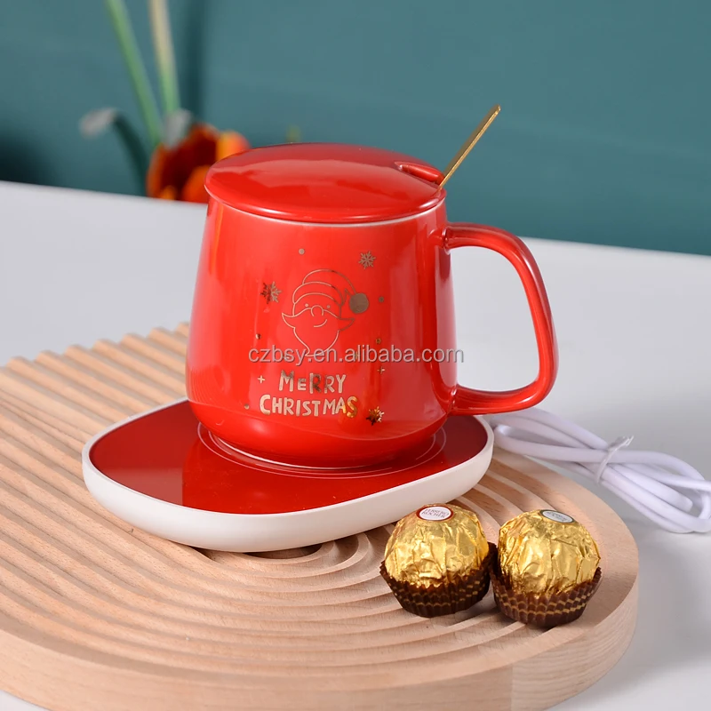 Christmas55 degree constant temperature ceramic Mug Coffee Cup with Heater smart thermal coasters Electric Mug warmer coffee cup