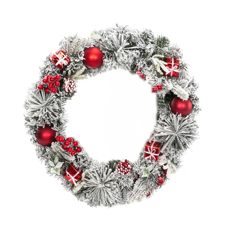 PVC Artificial Christmas Garland Christmas Wreath Decorated With a Snow-White Effect Apple Gift Box