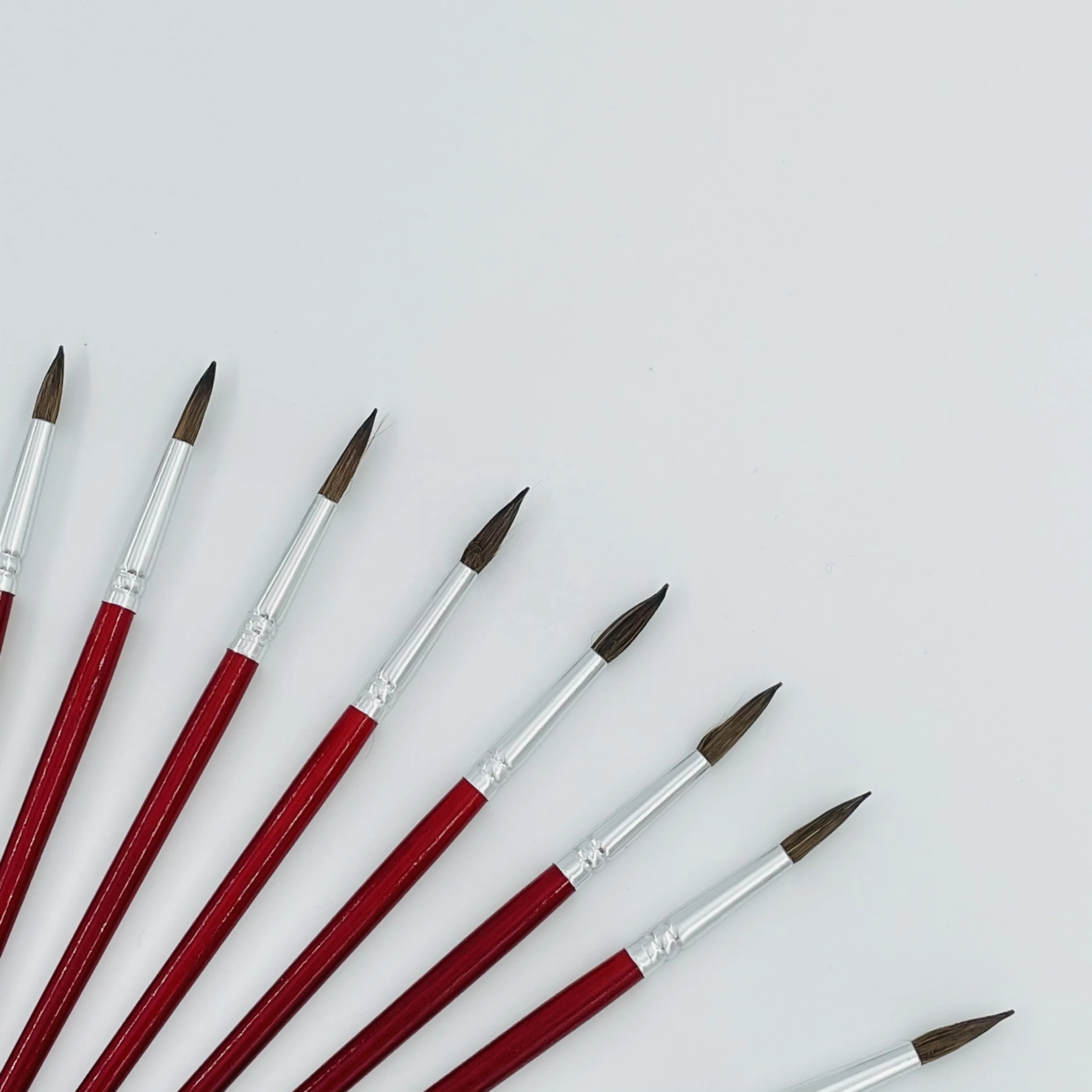 9pcs factory wholesale round pony hair aluminum tube dark red wooden handle artist paint brush set for acrylic paint