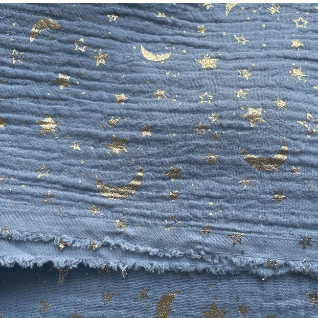 custom any design glitter gilding New Style Double Cotton crinkle Gauze Muslin Printed Fabric for Pants & Shorts