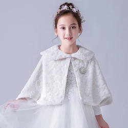 Flower Girls Faux Fur Bolero Shrugs White Winter Princess Shawl Wrap Shoulder Cape Wedding Party Dress Cover Up Wraps