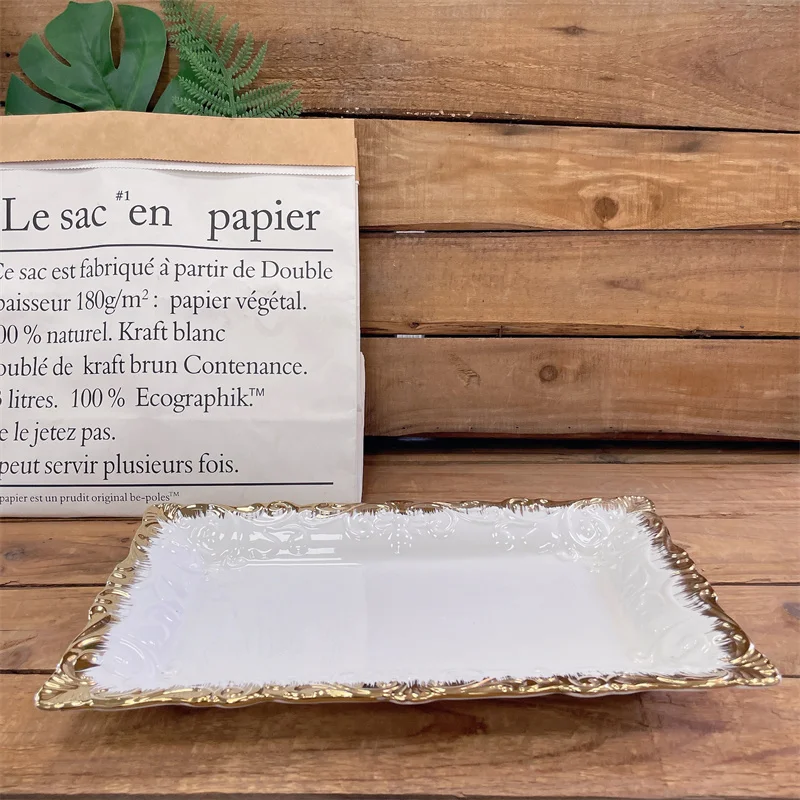 Customized rectangle porcelain luxury plate set catering ceramic dinner plate