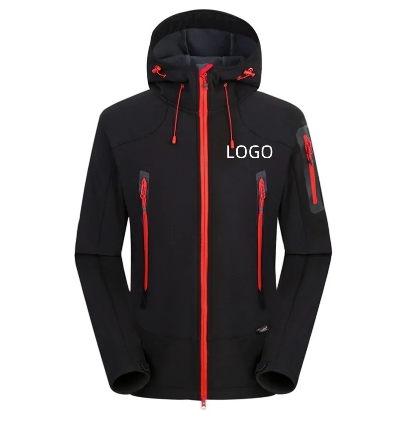 OEM Custom Logo Black Breathable Soft Shell Waterproof Polyester Spandex Detachable Hooded Tactical