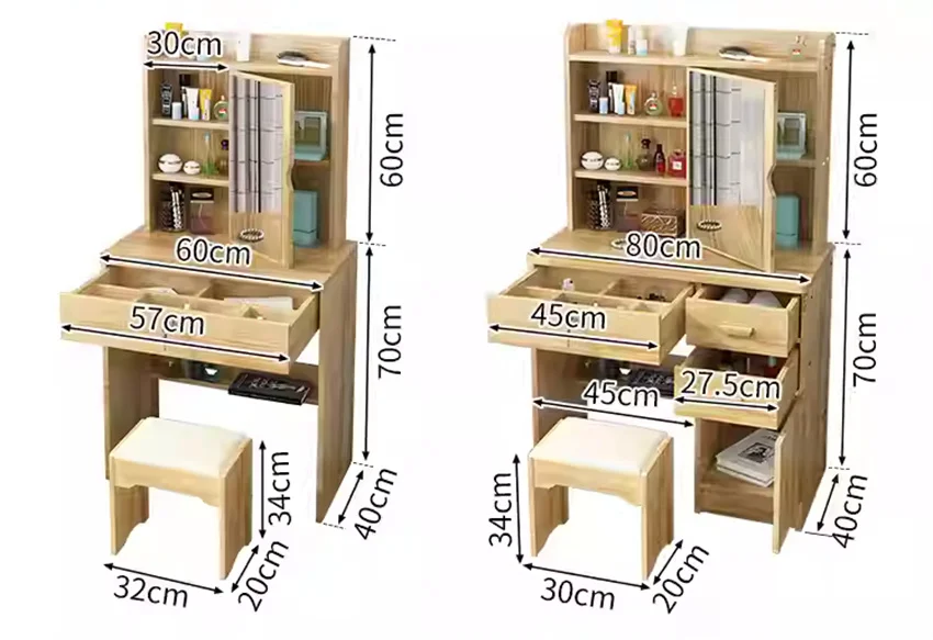 Bedroom Set Luxury Vanity Dresser Make Up Desk Modern Furniture LED Light Makeup Dressing Table With Mirror