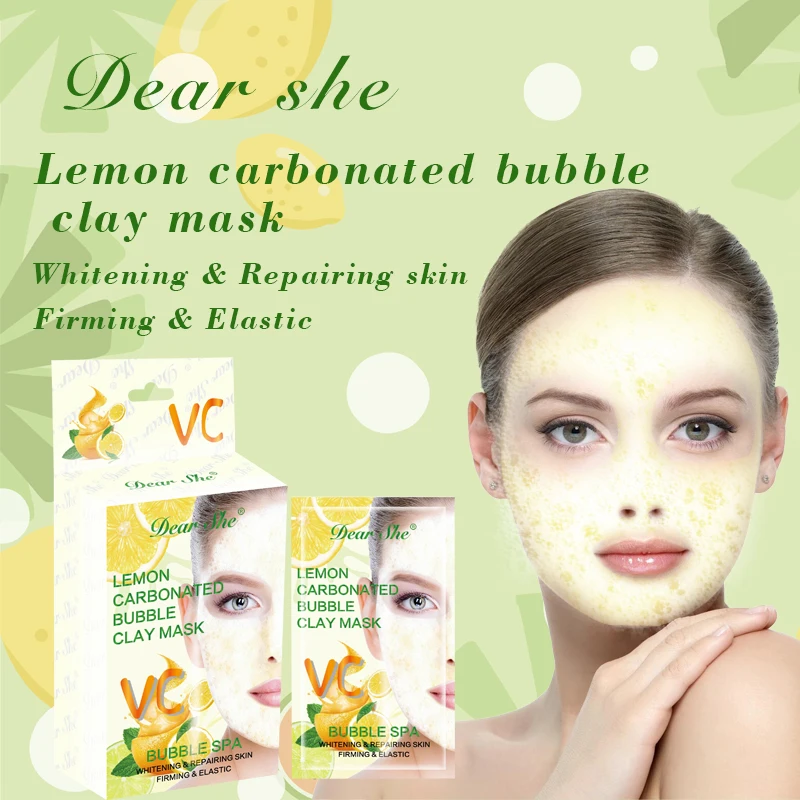 Dear She Natural Fruit Lemon Vitamin C Carbonated Bubble Clay Facial Mask Whitening Repairing Skin Firming Elastic Skin Care
