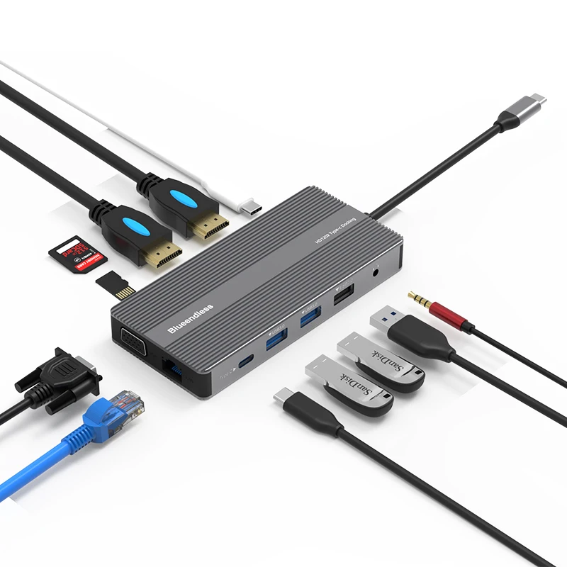  Ноутбук смарт-12 в 1 Usbc Hub адаптер 4K Hdmi совместимых с Pd зарядная док-станция несколькими портами Usb 3 Тип C