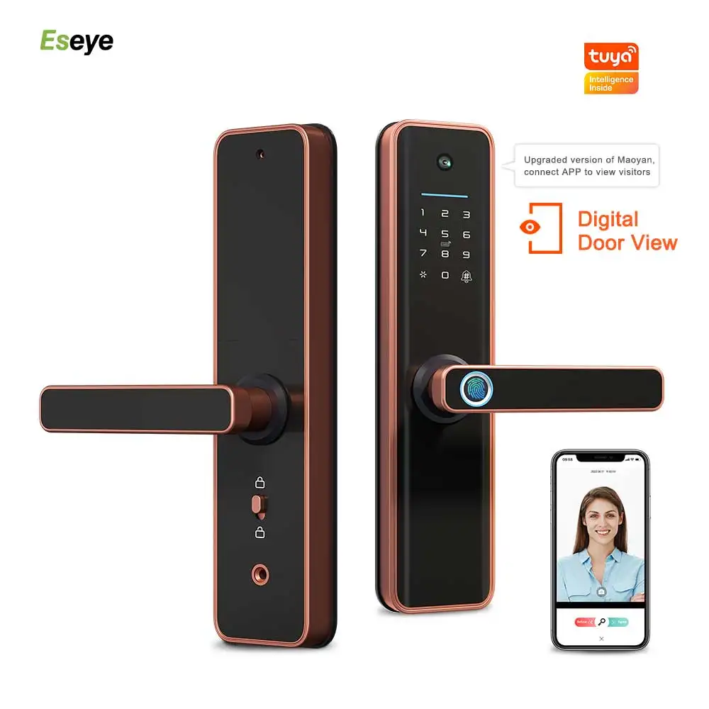 Eseye New Remote Tuya Smart Phone App Digital Camera Wifi Fingerprint Smart Lock With Camera Doorbell