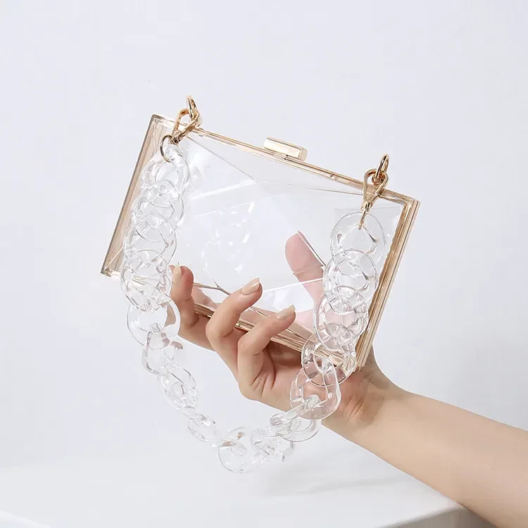 Transparent Diamond-Shaped Multi-color Acrylic Small Square Bag Simple Cross-body Chain Evening Banquet handbag