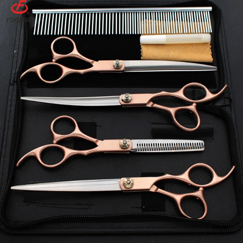 7 inch gold color pet grooming hair scissors kit cheap scissors kit for dog and cat