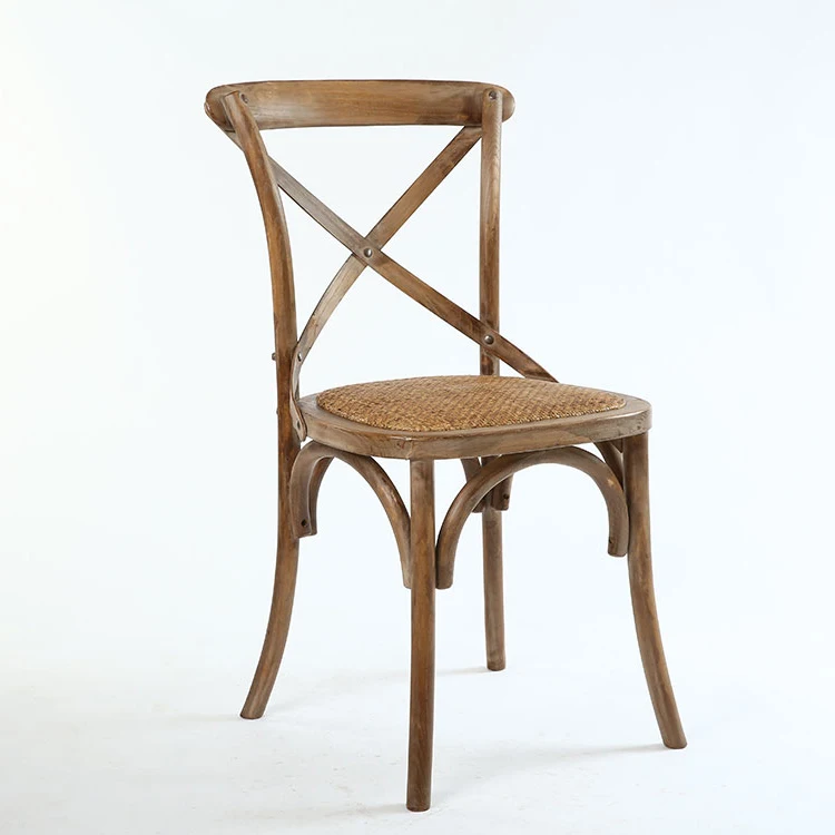 Commercial Furniture Rattan Seat Cross Back Wood Party Chairs for Event Wedding Hotel