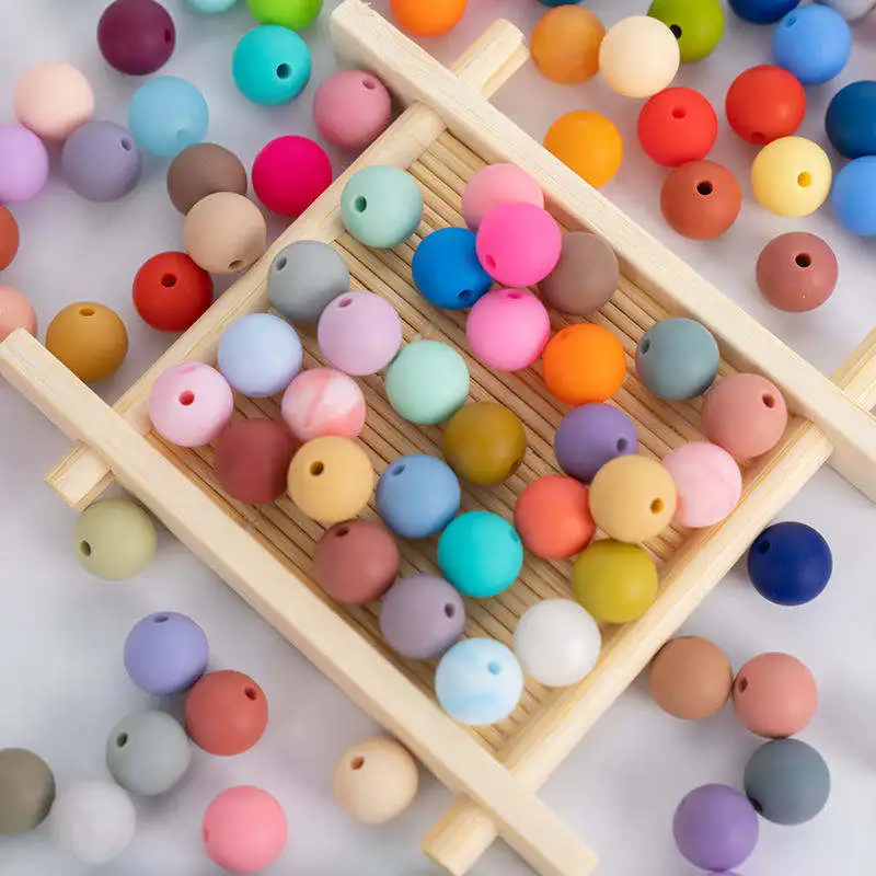 Wholesale New Soft Round Beads Silicone 12mm Bpa Free Baby Teething Beads Silicone Beads For Keychain Making