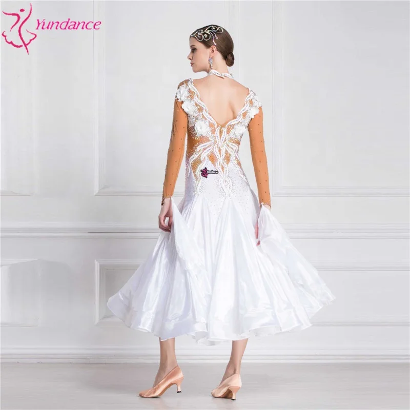 B-18422 Tailor made high-end ballroom dance dresses competition high quality modern dance dress with pearl silk skirt for adult