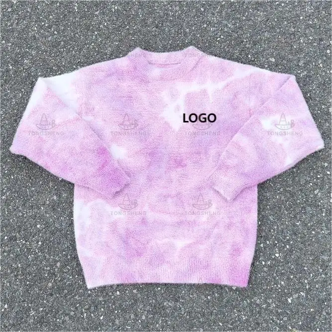 Knitwear Manufacturer Ladies Tie Dye Jumper Winter Fashion Fuzzy Fluffy Custom Knitted Crewneck Sweater for Women