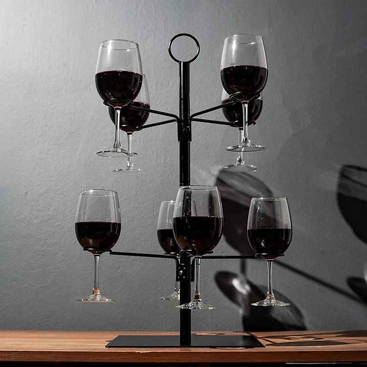 JH-Mech 8 Holders Tree Bar Cocktail Tree Display Stand for Wine Cocktails and Shot Glasses Black Metal Cocktail Tree Stand