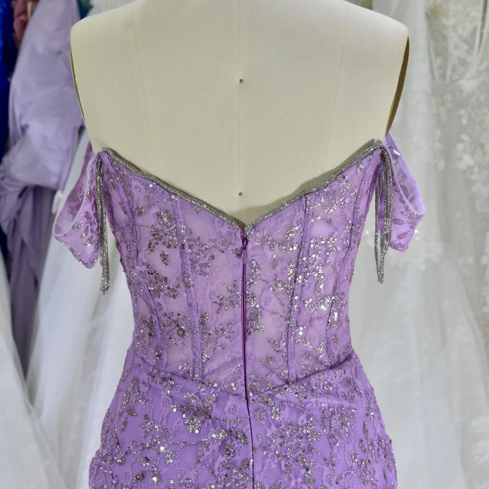 Wholesale new purple off-shoulder hand-pleated high-quality evening dress sexy mini skirt cocktail party dress