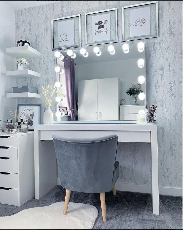 Furniture Mirror Living Room Storage Hollywood Styles Vanities Dressing Table Led Wall Vanity Makeup Mirror with bulb lights