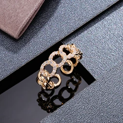 Designer Type 2021 Trendy Gold Plated Hollow Heart Diamond RIng Jewelry Women Wholesale