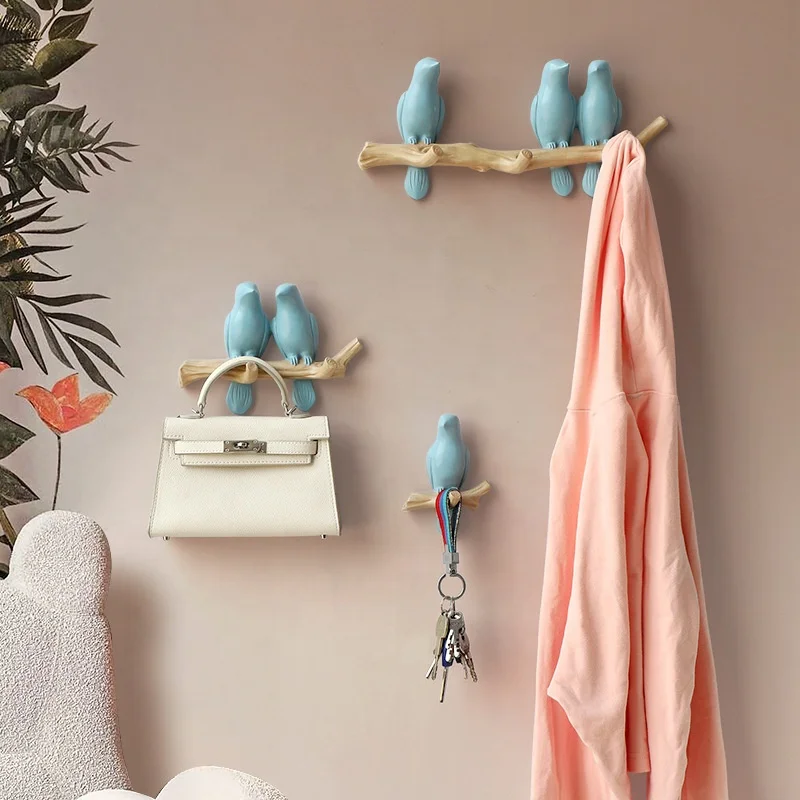 Resin Bird Hook Wall Decoration Home Accessories Key Coat Clothes Hanger Towel Hat Storage Handbag Holder for Living Room