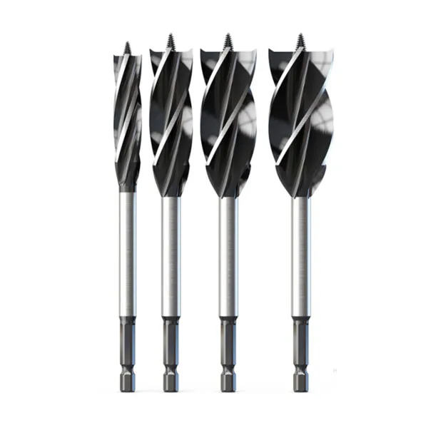 HK OEM Custom 4 Flutes Hex Shank Screw Tip Wood Auger Drill Bits For Woodworking Drilling