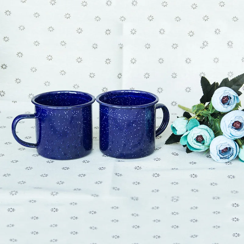 Coffee Mug Vintage Sublimation Enamel Coffee Cup Enamelware Custom Traditional Enamel Camping Mug with White Speckled Dots