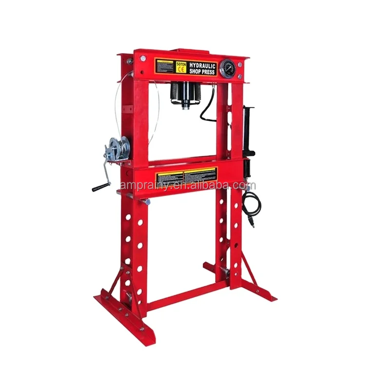 50-Ton Hydraulic Shop Floor Garage tool Press with Press Plates and H Frame is Ideal for Gears and Bearings